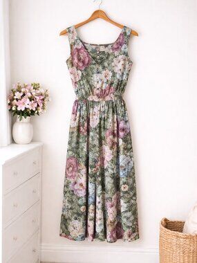 Vintage Carol Anderson Floral Midi Dress Cottagecore Button Front Made in USA 11